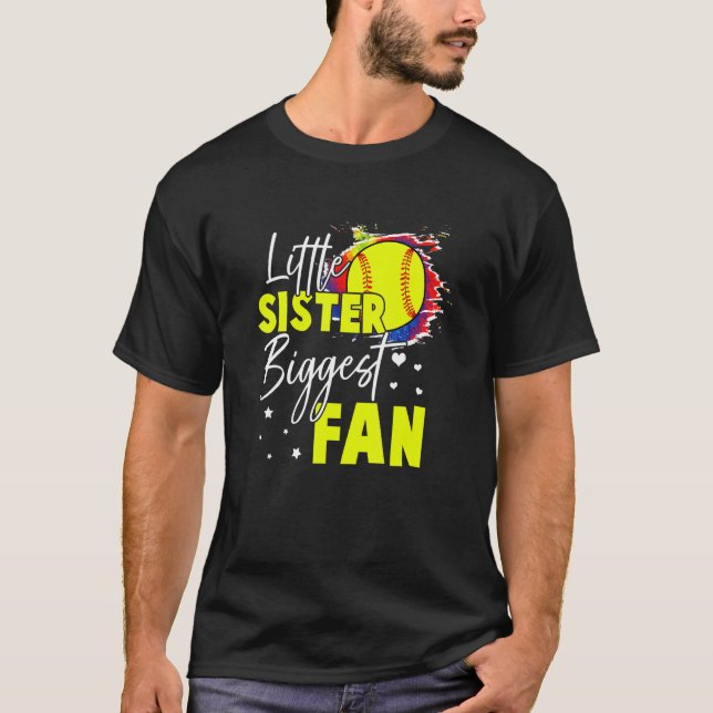 Softball Little Sister Biggest Fan Tie Dye Softbal T-Shirt (Front)