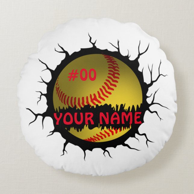 Softball Logo, Softball Custom Name, Softball Gift Round Cushion (Front)