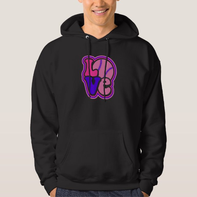 Softball Love for Teen Girls & Women Purple & Pink Hoodie (Front)