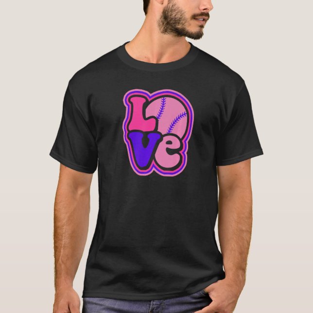 Softball Love for Teen Girls & Women Purple & Pink T-Shirt (Front)