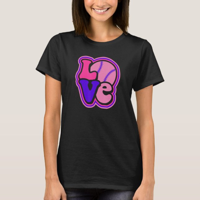Softball Love for Teen Girls & Women Purple & Pink T-Shirt (Front)