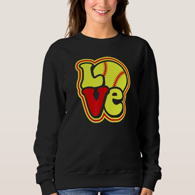 Softball Love for Teen Girls & Women Red & Yellow  Sweatshirt (Front)