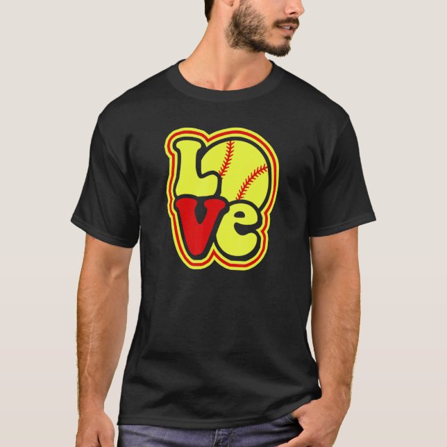 Softball Love for Teen Girls & Women Red & Yellow  T-Shirt (Front)