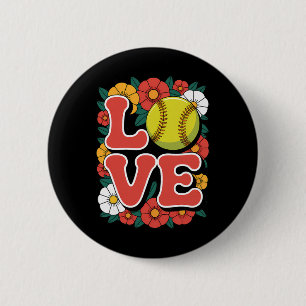 Softball Love Retro Flower Power Sports  6 Cm Round Badge