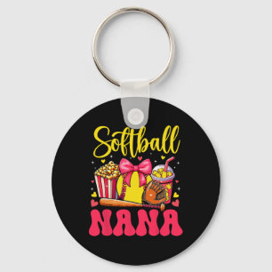 Softball Lover Nana Mother's Day Bow Tie Cute Fan  Key Ring
