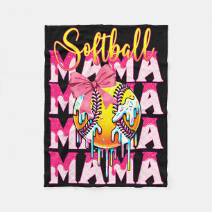Softball Mama Coquette Bow Ice Cream Drip With Spr Fleece Blanket