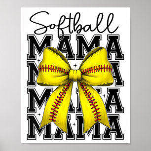 Softball Mama Coquette Bow Mothers Day Softball Mo Poster
