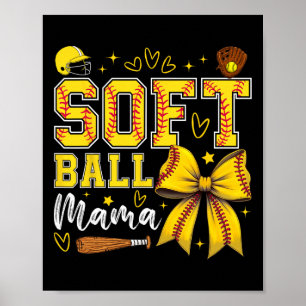 Softball Mama Coquette Bow Softball Mom Mothers Da Poster
