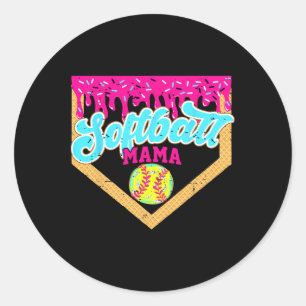 Softball Mama Drip Funny Game Day Softball Ice Cre Classic Round Sticker