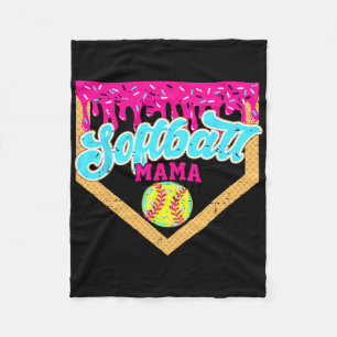 Softball Mama Drip Funny Game Day Softball Ice Cre Fleece Blanket