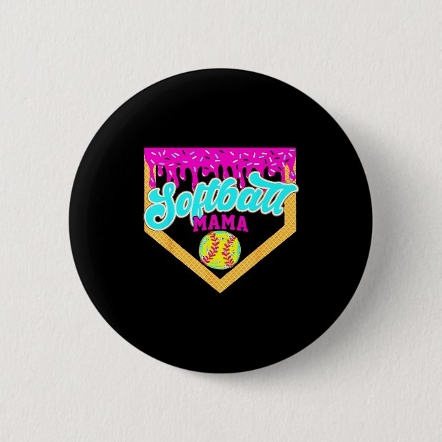 Softball Mama Drip Ice Cream Dripping Game Day Sof 6 Cm Round Badge (Front)