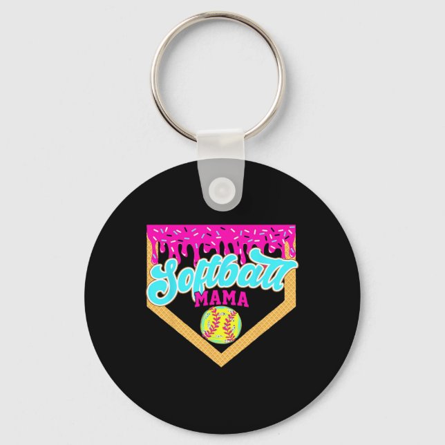 Softball Mama Drip Ice Cream Dripping Game Day Sof Key Ring (Front)