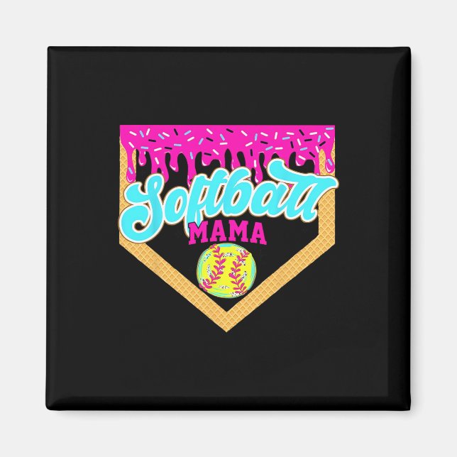 Softball Mama Drip Ice Cream Dripping Game Day Sof Magnet (Front)