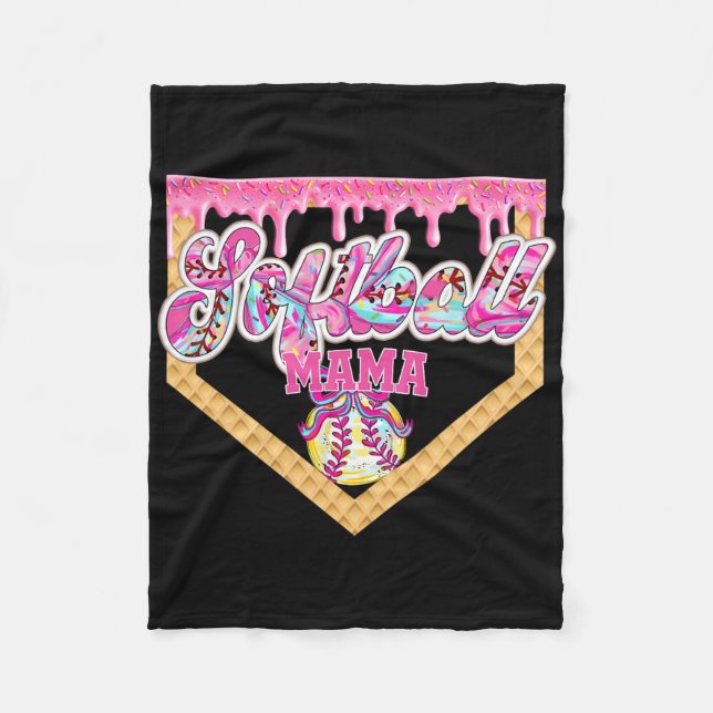 Softball Mama Drip Softball Ice Cream Drip Softbal Fleece Blanket (Front)