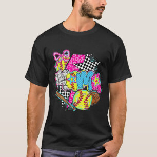 Softball Mama Game Day Leopard Checkered Mom Retro T-Shirt