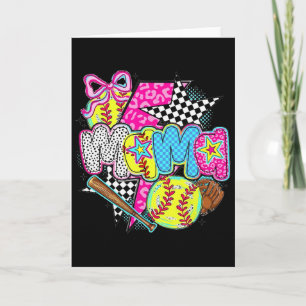 Softball Mama Game Day Leopard Chequered Mum Retro Card