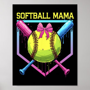 Softball Mama Home Plate Drip Coquette Bow Women S Poster