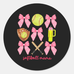 Softball Mama Softball Coquette Bow _1  Classic Round Sticker