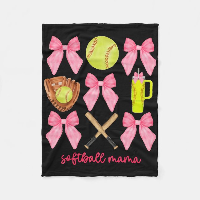 Softball Mama Softball Coquette Bow _1  Fleece Blanket (Front)