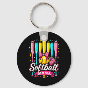 Softball Mama Softball Coquette Bow Softball Key Ring