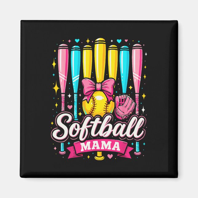 Softball Mama Softball Coquette Bow Softball  Magnet (Front)
