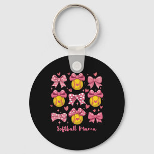 Softball Mama Softball Coquette Bow Softball Mom M Key Ring
