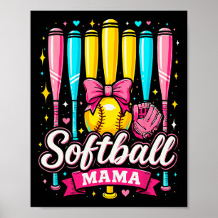 Softball Mama Softball Coquette Bow Softball Poster