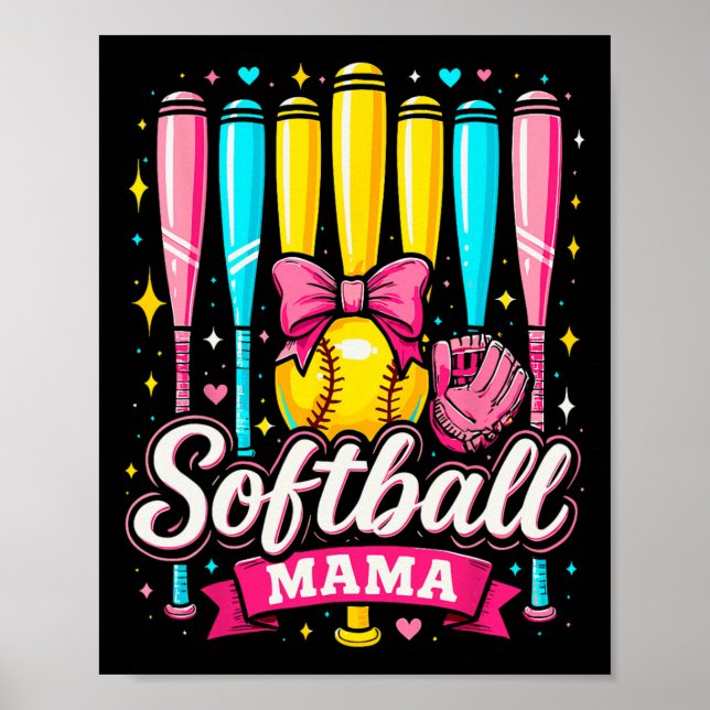 Softball Mama Softball Coquette Bow Softball  Poster (Front)