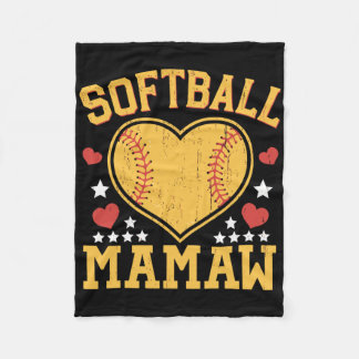 Softball Mamaw Funny Softball Love Heart  Fleece Blanket