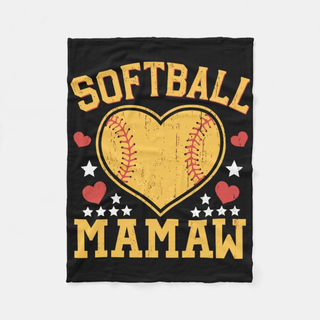 Softball Mamaw Funny Softball Love Heart  Fleece Blanket (Front)