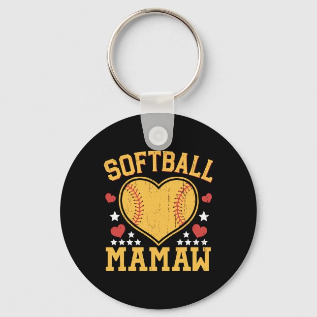 Softball Mamaw Funny Softball Love Heart  Key Ring (Front)