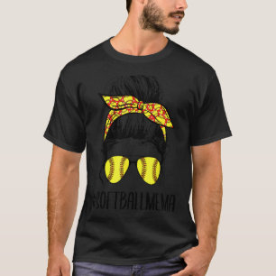 Softball Mema Life Messy Bun Softball Mother's Da T-Shirt