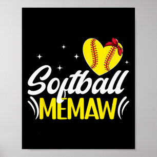 Softball Memaw Heart Grandma Memaw Of A Softball P Poster