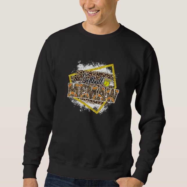 Softball Memaw Leopard Bleached Family Matching   Sweatshirt (Front)