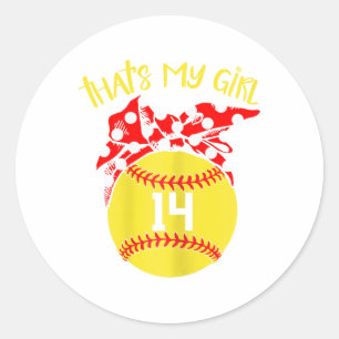Softball Messy Bun That's My Girl #14 Mom Or Dad X Classic Round Sticker