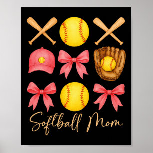 Softball Mom Coquette Bow Funny Coquette Bow Softb Poster
