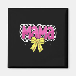Softball Mom Coquette Bow Softball Checkered Mama Magnet