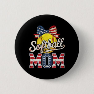 Softball Mom Coquette Bow Softball Usa Flag 4th Of 6 Cm Round Badge