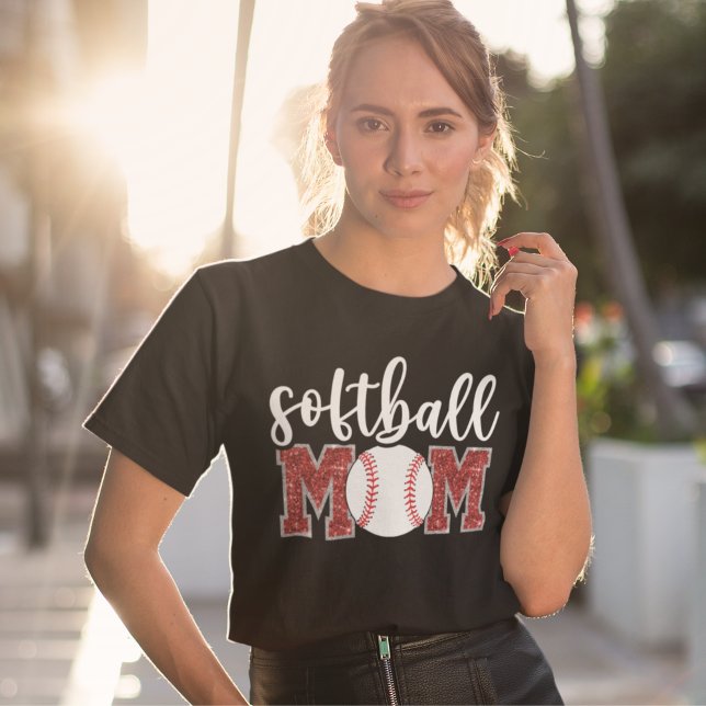 Softball Mom cute bright red text T-Shirt (Creator Uploaded)
