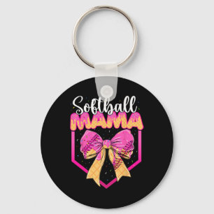 Softball Mom Drip Ice Cream Drip Sprinkle Mama Bow Key Ring