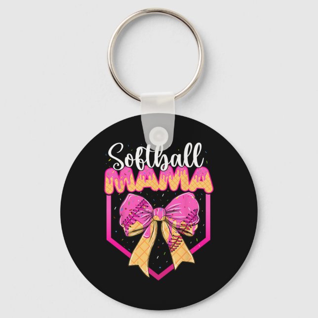 Softball Mom Drip Ice Cream Drip Sprinkle Mama Bow Key Ring (Front)