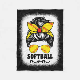 Softball Mom For Women Messy Bun Catcher Pitcher P Fleece Blanket
