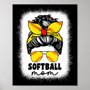 Softball Mom For Women Messy Bun Catcher Pitcher P Poster