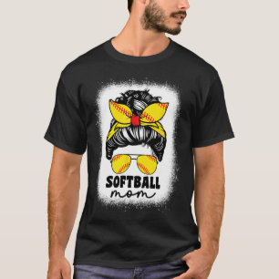 Softball Mom For Women Messy Bun Catcher Pitcher P T-Shirt