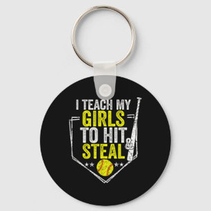Softball Mom Funny I Teach My Girls To Hit And Ste Key Ring