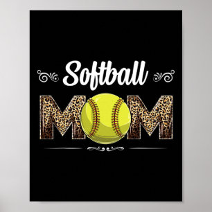 Softball Mom Leopard Funny Ball Mom Mother's Day M Poster