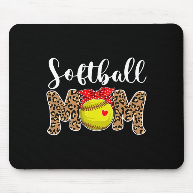 Softball Mom Leopard Messy Bun Game Day Funny Moth Mouse Pad (Front)