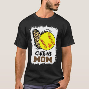 Softball Mom Leopard Print Heart Baseball Life Mot T-Shirt