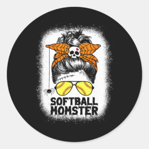 Softball Mom Life Messy Bun Halloween Women Softba Classic Round Sticker
