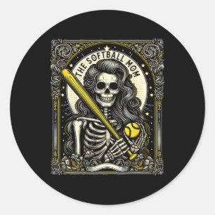 Softball Mom Tarot Card Skeleton Softball Mama Mot Classic Round Sticker
